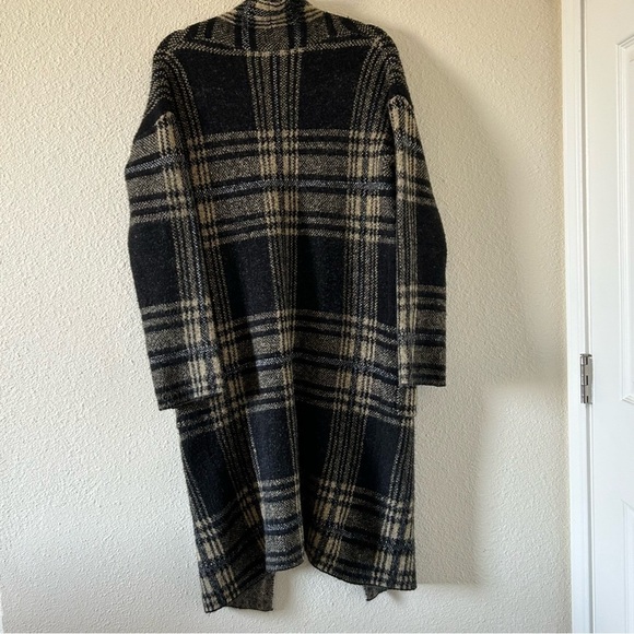 Spring & Mercer Women’s Knit Longline Cardigan Small Plaid Black Beige OpenFront - Picture 12 of 14